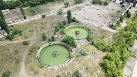 wide aerial of water purification circle, clean drinking water.