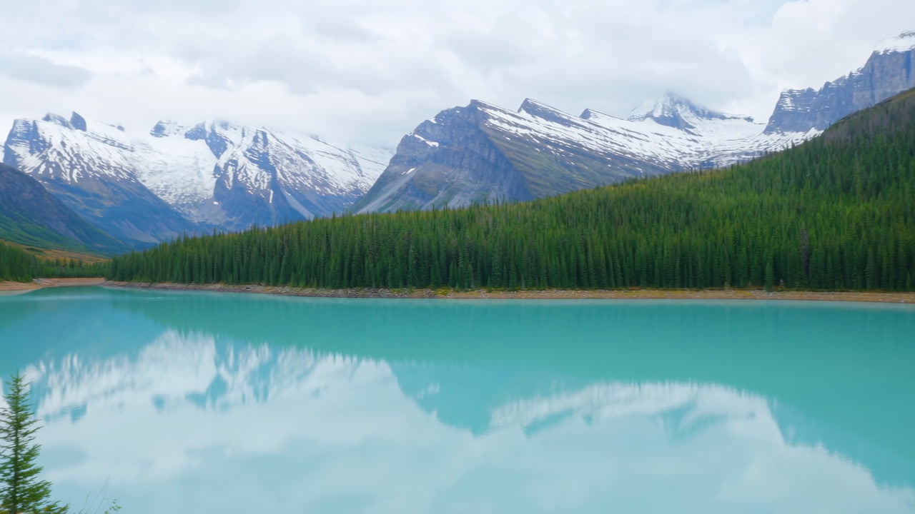 Mirror Lake Reflecting Rugged Peaks, Still Water Mirrors Snowdusted Summits And Dense Pine Fringe, Cinematic