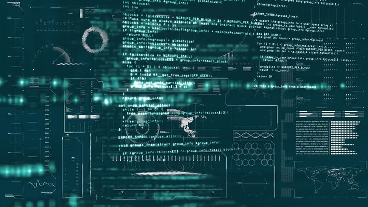 Animation of data processing over gray background