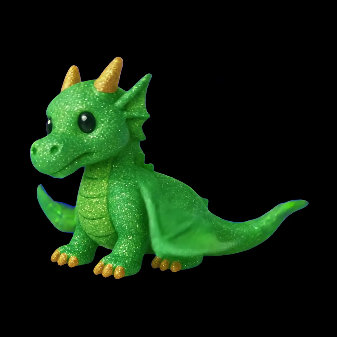 Cute glittery green dragon figurine animation isolated asset, transparent 4K video, alpha channel
