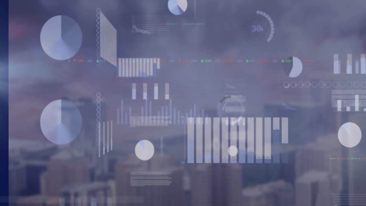 Animation of data processing over cityscape