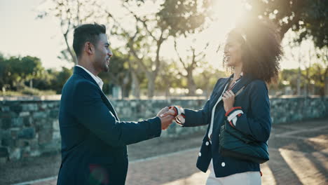 business agreement handshake in a sunny park