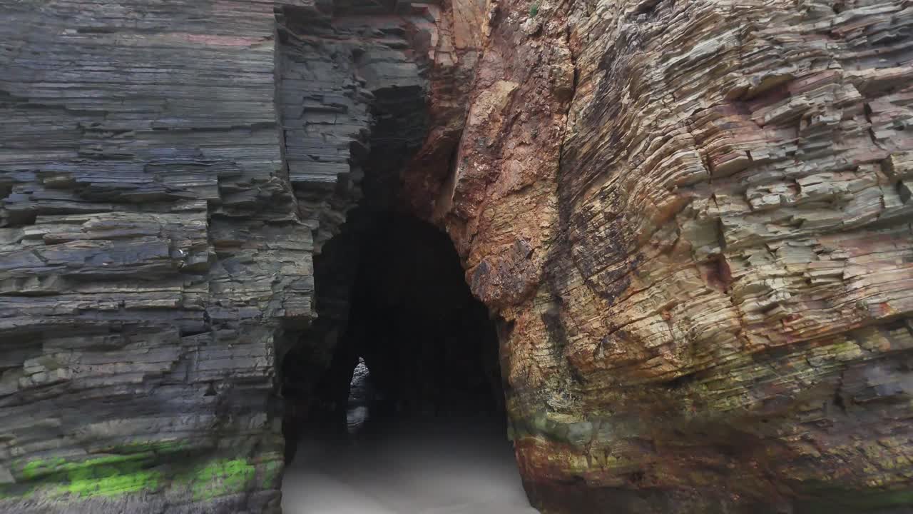 Sea cave As Catedrais , Cathedrals beach Northern Spain drone,aeria