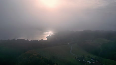 Attersee-Kammersee-Lake-Atter,-largest-lake-Salzkammergut-Austria-The-sky-is-cloudy-and-the-sun-is-setting