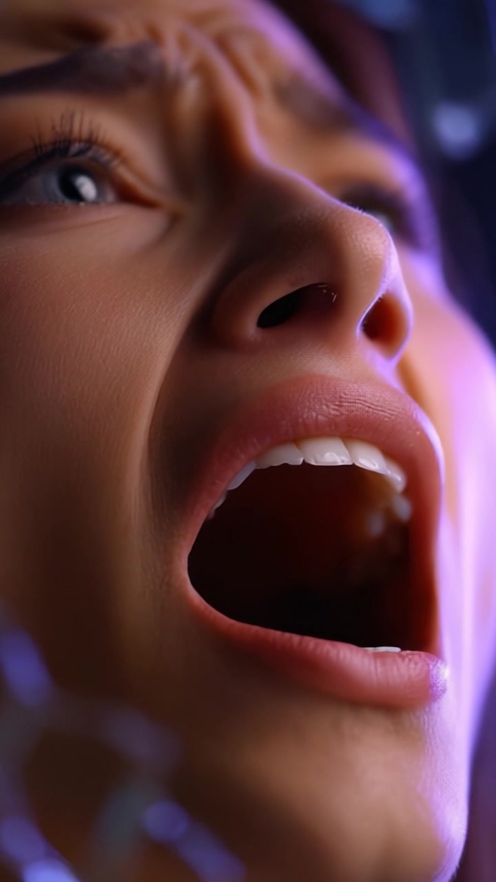 Intensa espressione emotiva catturata in un primo piano mentre un individuo urla, suscitando una forte reazione a paura o angoscia con illuminazione e messa a fuoco drammatiche.