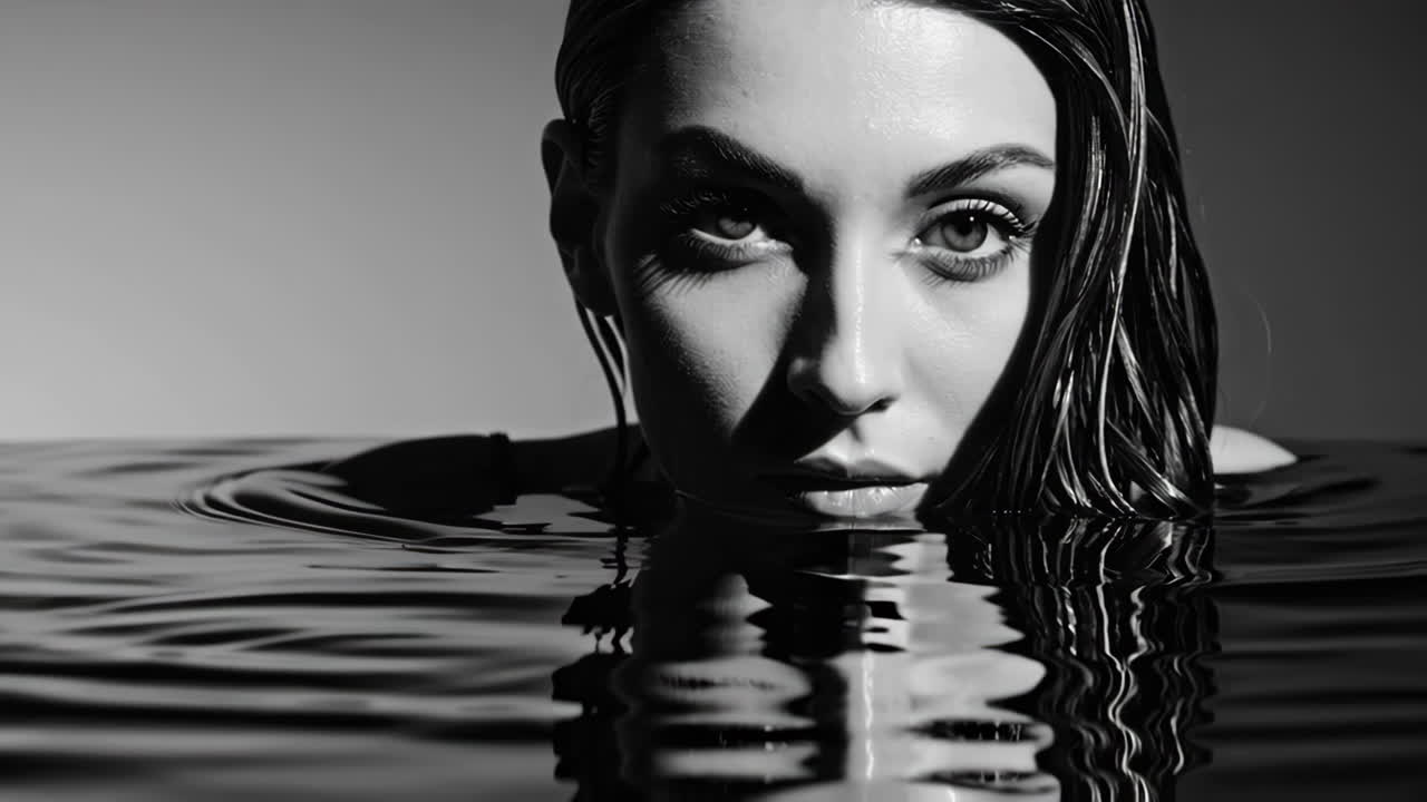 Black and White Portrait of a Woman in Water