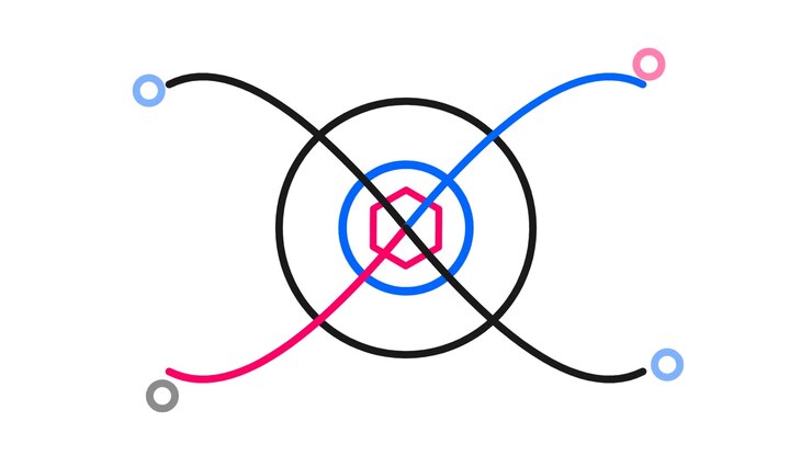 Abstrakte animerede geometriske linjer og former på hvid baggrund