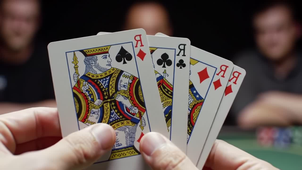 Intense Poker Showdown: A Hand of Kings and Aces Unfolds at the Table as Players Strategize for Victory