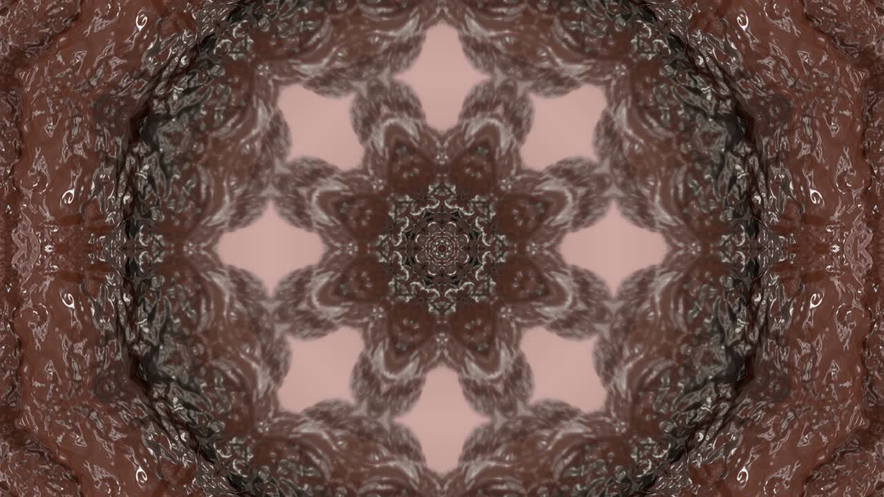 Fond décoratif abstrait orné en boucle 3D. Kaléidoscope hypnotique.