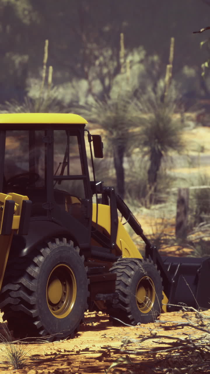 Heavy machinery clears land in a sunlit australian bush setting