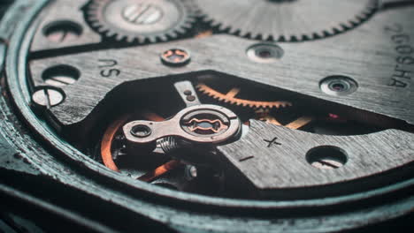 Macro-close-up-of-an-operating-mechanism-of-a-hand-watch,-hand-watch-mechanism-background