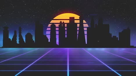 paisaje urbano retro futurista por la noche