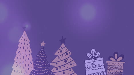 animación de puntos de luces sobre el árbol de navidad y el patrón de regalos