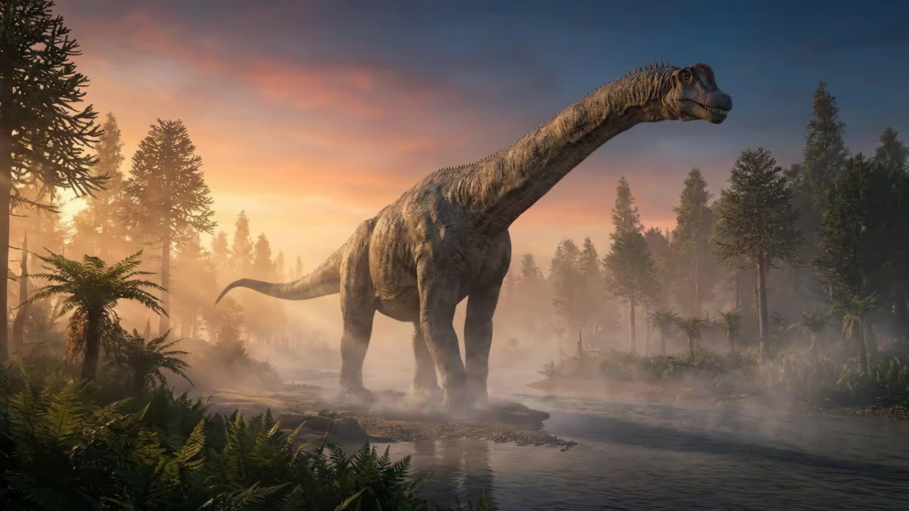 Dinosaur i et forhistorisk landskab