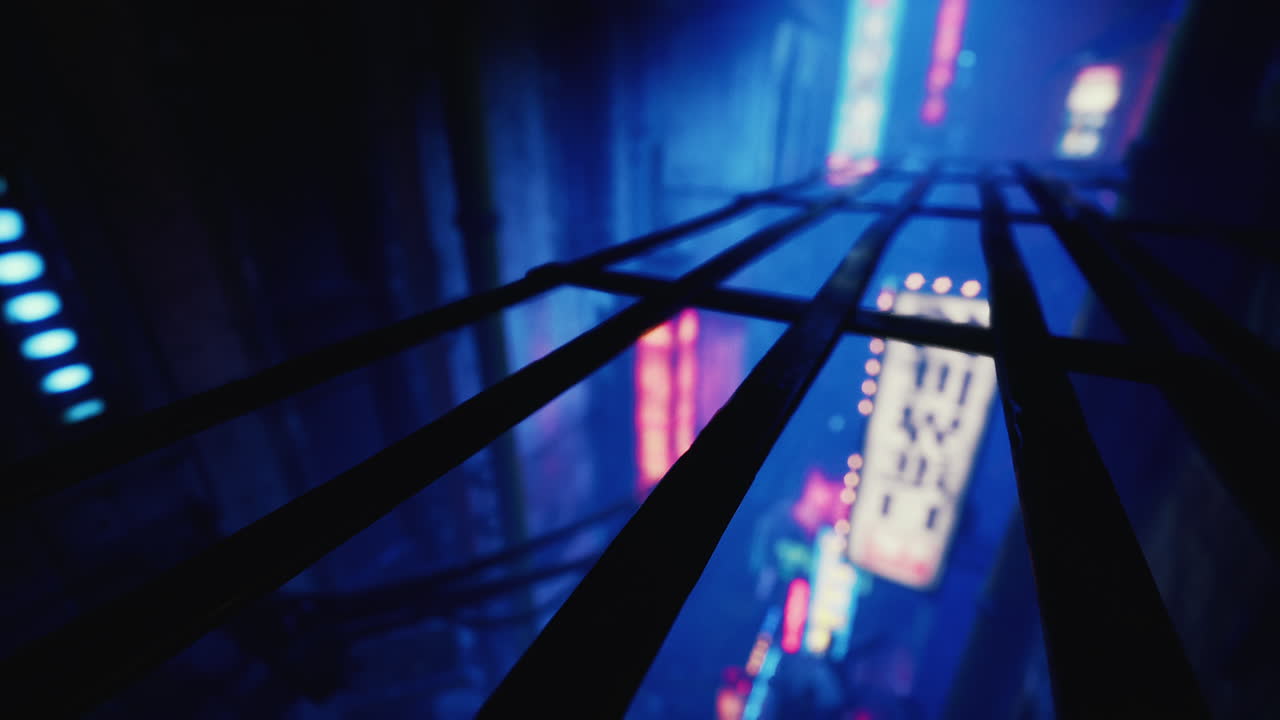 네온 불빛으로 어고 더러운 도시 풍경