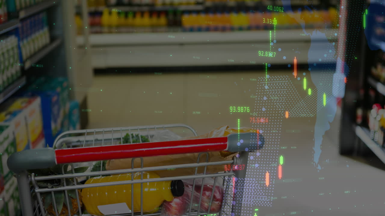 가게에서 트롤리 위에 데이터 처리의 애니메이션