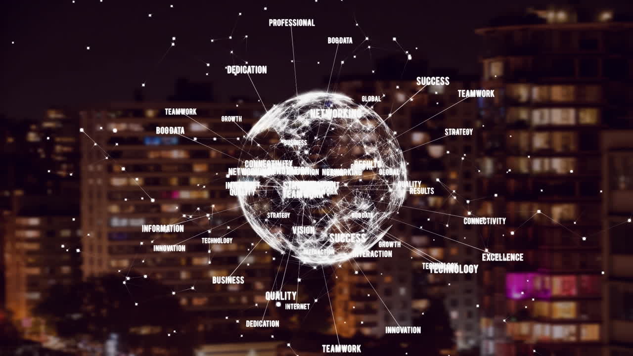 анимация поворачивающегося глобуса с деловыми словами