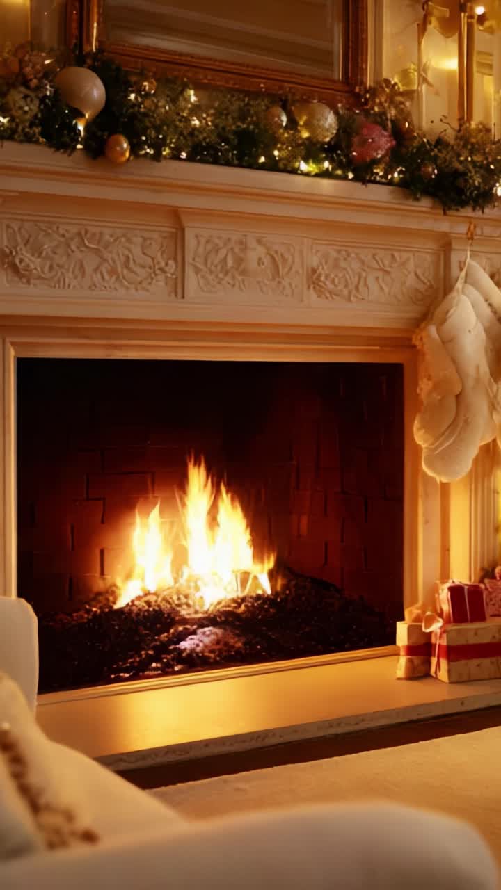 A Cozy Winter Scene Featuring a Warm Fireplace Adorned with Holiday Decor, Illuminating the Room with a Soft Glow and Creating a Welcoming Atmosphere Perfect for Relaxation and Enjoyment