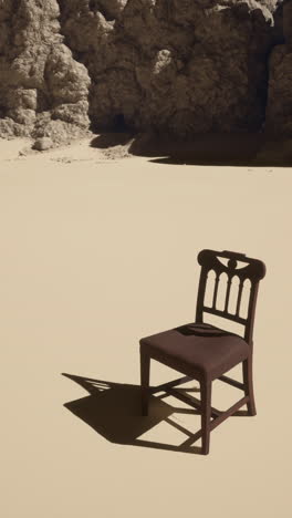 a wooden chair in the desert