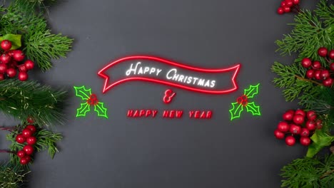 Animation-of-happy-christmas-and-happy-new-year-text-over-decorations-on-grey-background