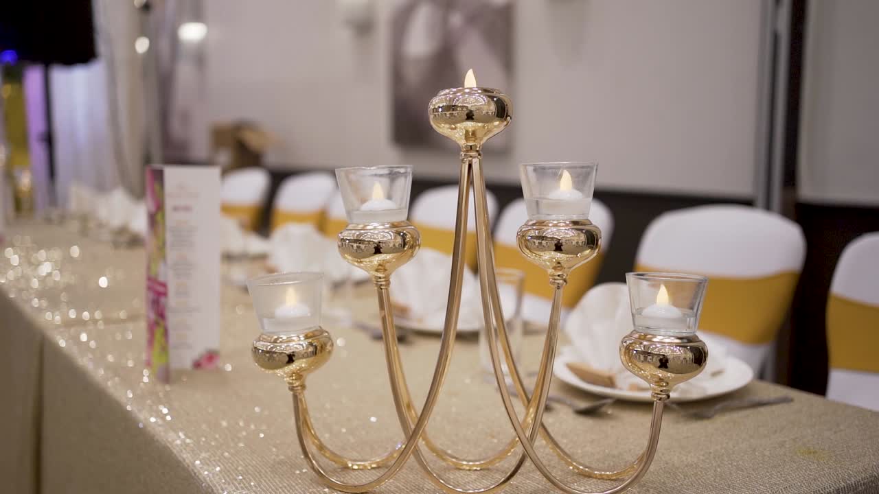 Stunning Wedding Candle Decoration piece on a Dining Table at the Wedding Venue