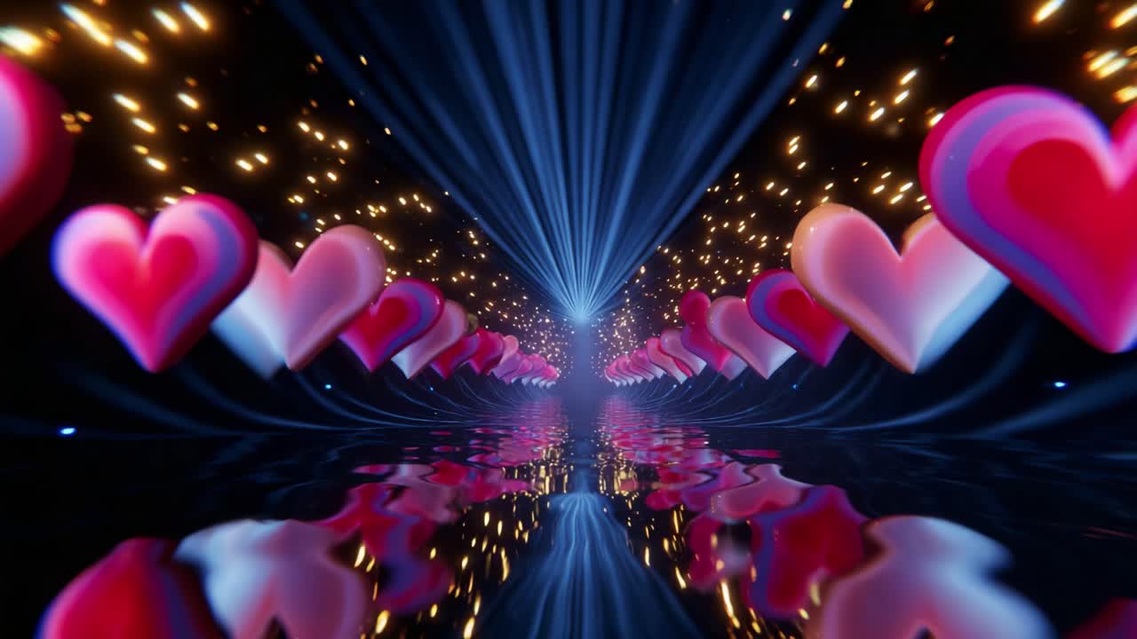 An Enchanting Visual Journey Through a Kaleidoscope of Colorful Hearts and Dazzling Lights, Inspired by Love and Celebration in a Captivating Reflection of Emotions