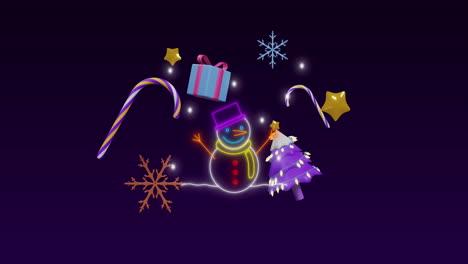 animación de decoraciones navideñas en fondo negro.