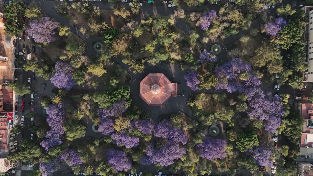 Flying Over Unique kiosko morisco Garden Park In Mexico City At Sunny Day