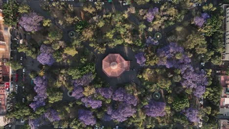 flying over unique kiosko morisco garden park in mexico city at sunny day