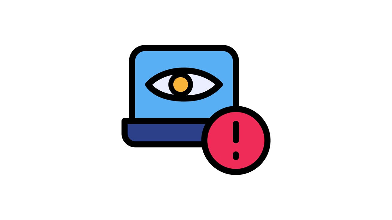 Animated Computer Screen with Blinking Eye and Warning Icon