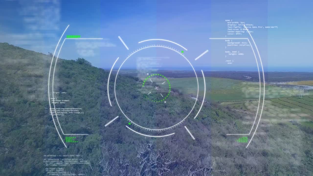 Animation of viewfinder and diverse data over landscape