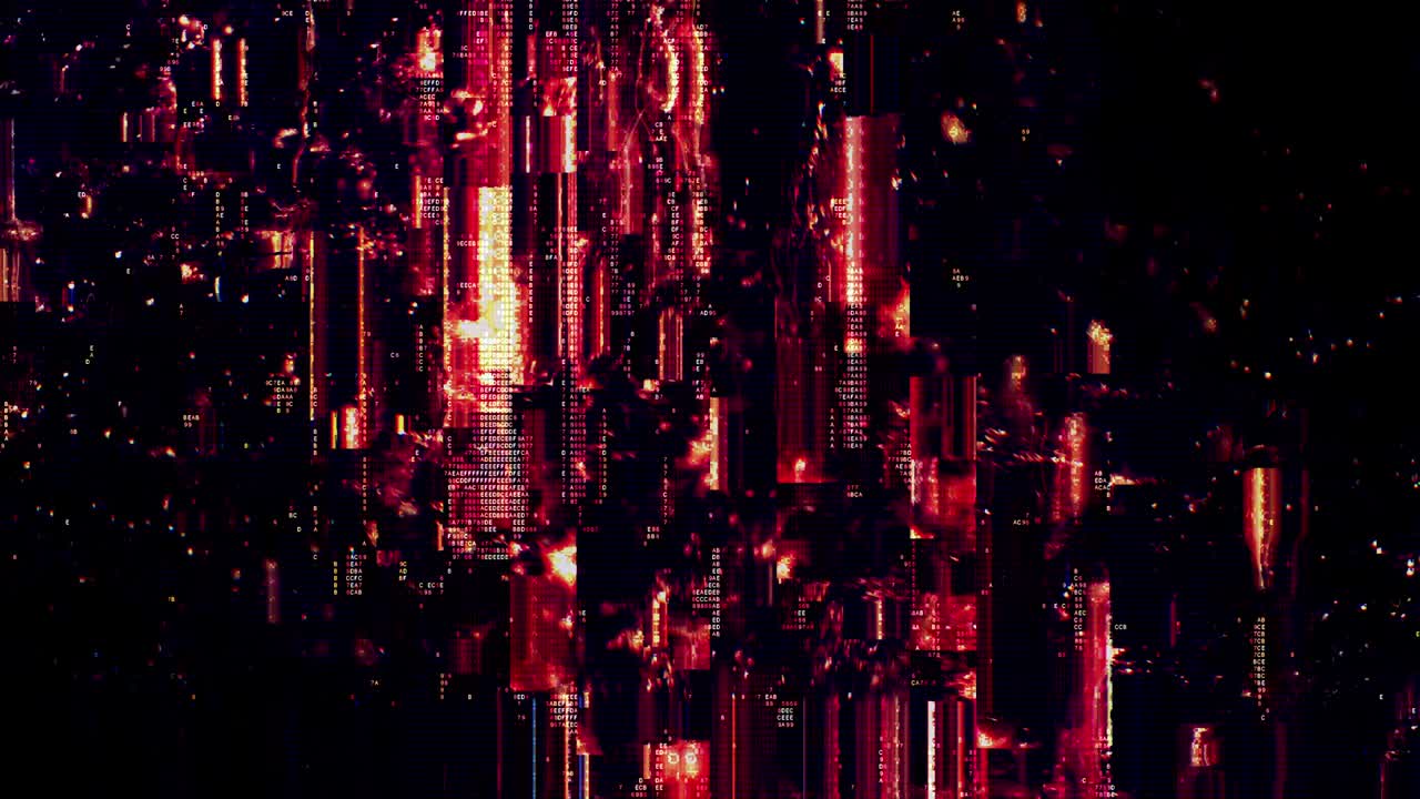 Looped Red Orange Colorful Glitch Blocks with Hexadecimal Code