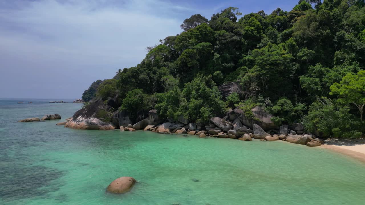 Seychelles beach palm trees smooth rocks
