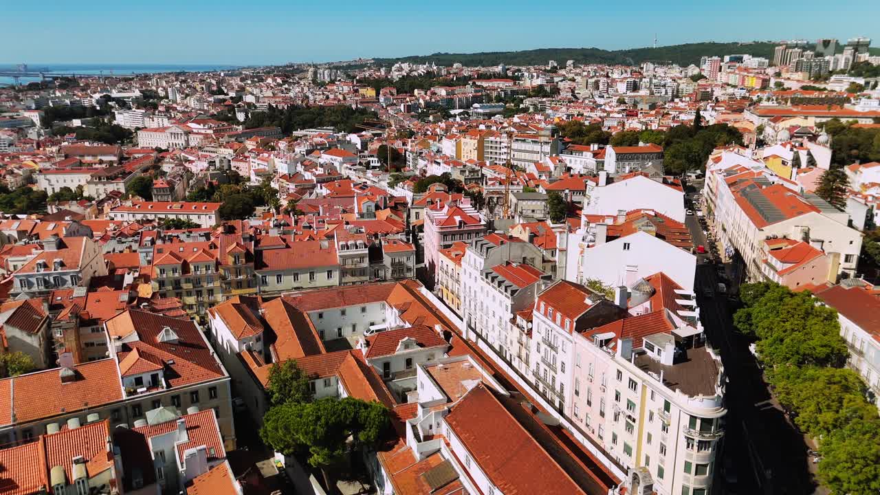 Aerial View of Lisbon's Red Roofs and Architecture