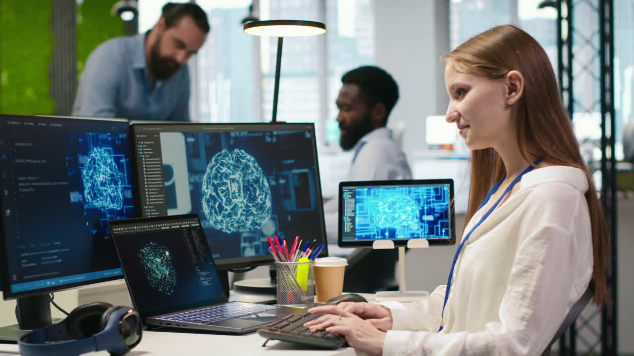 It Expert In High Tech Startup Office Uses Neural Networks To Develop Ai