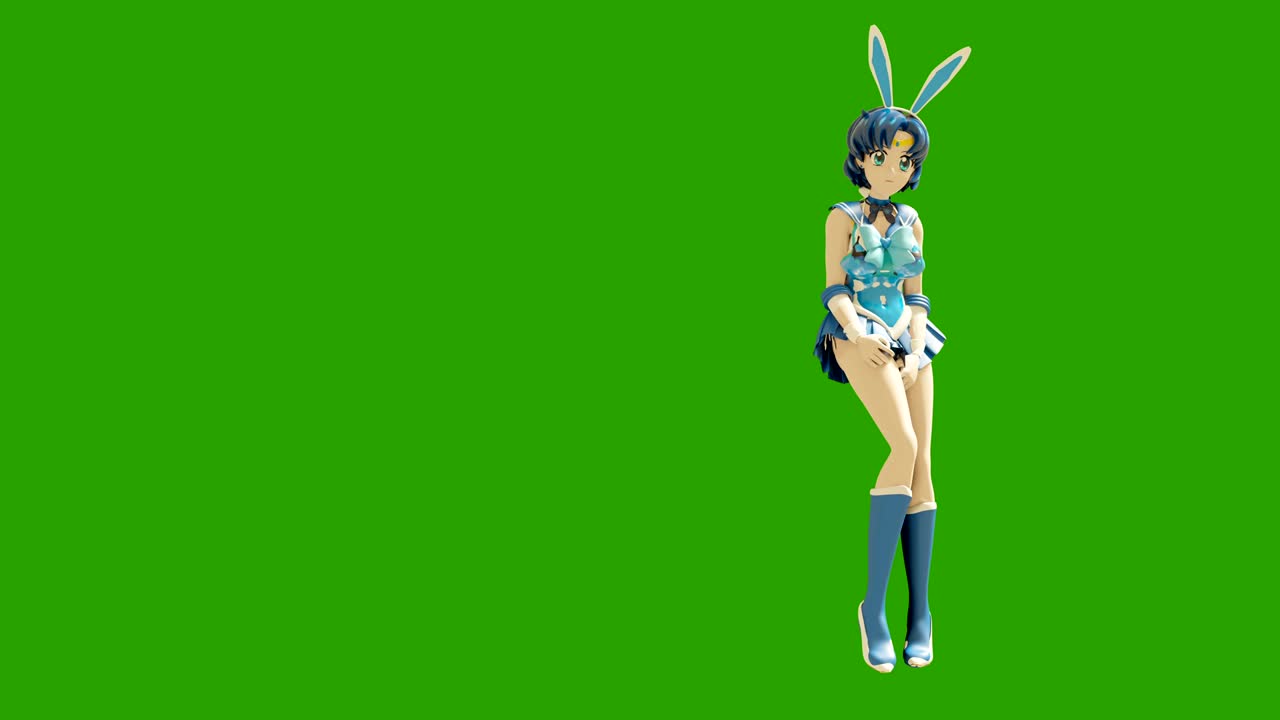 Animation dancing cartoon anime girls. Girl in the style of anime dancing. High quality seamless loop on green background.