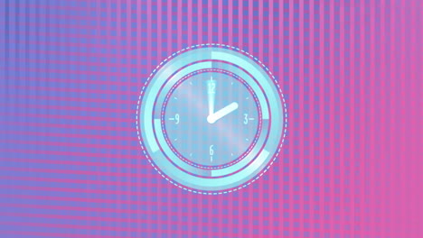 animation of clock and spots on blue and purple background