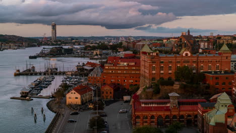 waterfront aerial sunset city goteborg