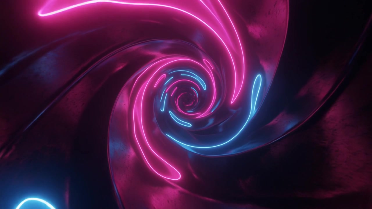Tunnel a Spirale Astratto al Neon con Luci Rosa e Blu Scintillanti