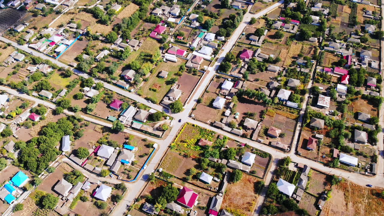 Aerial drone view of a village from north part of Moldova. Sunny day