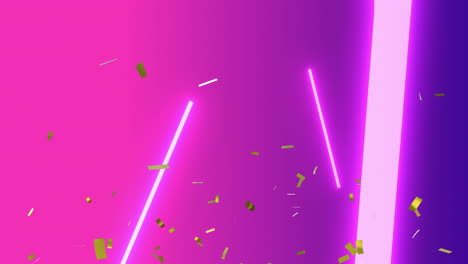 animación de confeti dorado cayendo sobre la luz de neón brillante hijo fondo rosa