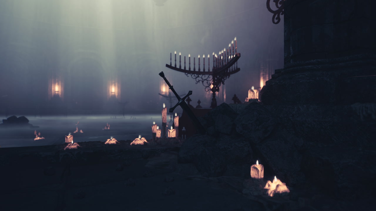 Mysterious atmosphere created by candles in a dimly lit chamber