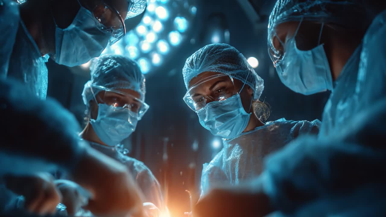 A Dedicated Surgical Team Engaged in a Critical Operation in a Modern Operating Room, Showcasing Precision, Collaboration, and Advanced Medical Techniques Under Bright Surgical Lights