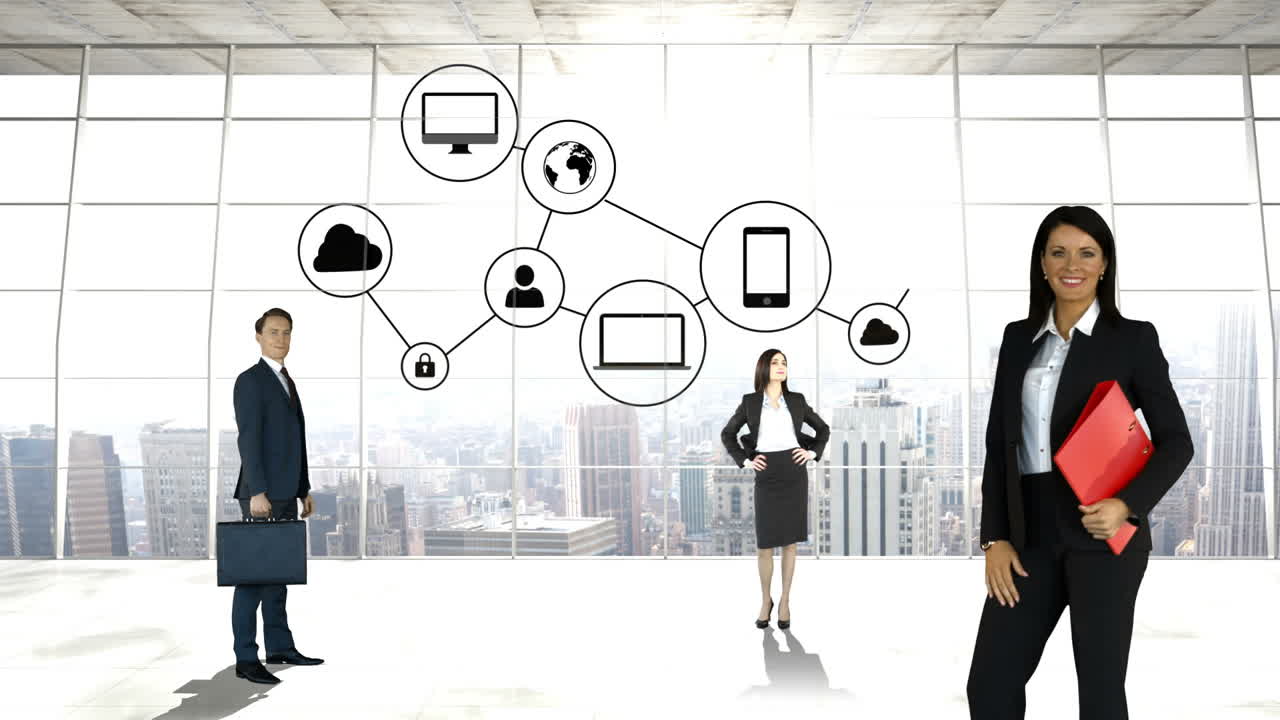 비즈니스 아이콘을 가진 비즈니스 사람들