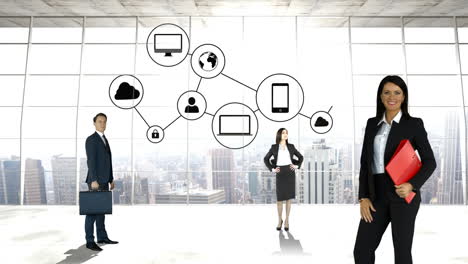 personas de negocios con íconos de negocios