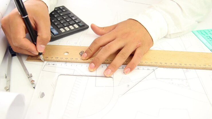Architect Man Hands Sketch Lines