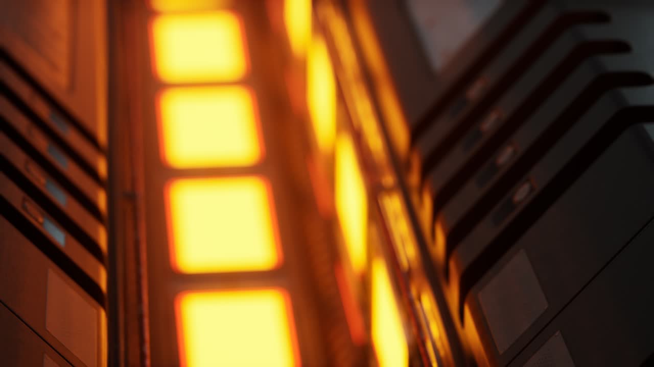 미래적인 인테리어에서 노란색 조명과 금속 패널