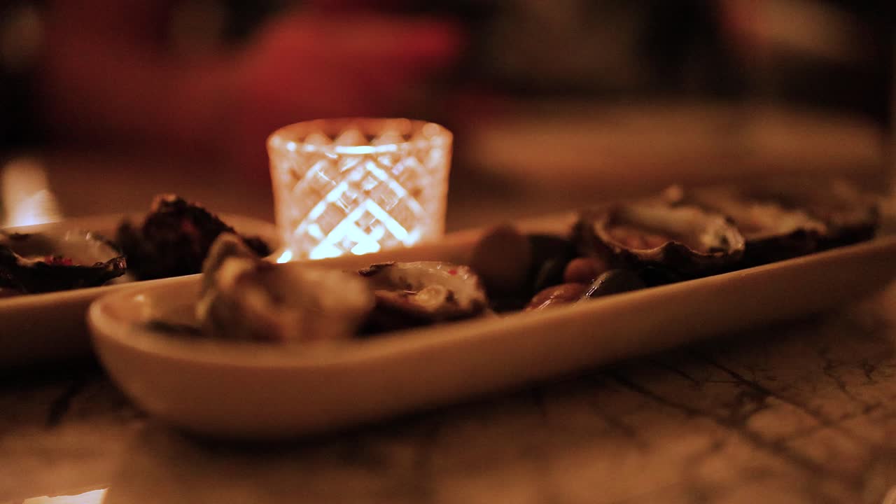 Romantic Oyster Appetizer in a Restaurant