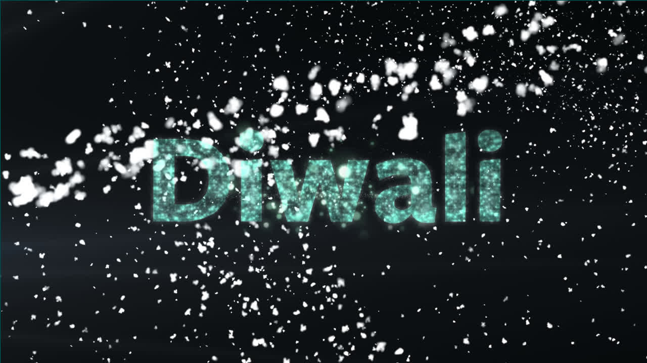 디발리 텍스트, 불꽃놀이 및 크리스마스 별이 떨어지는 애니메이션