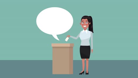 female candidate speaking with speech bubble